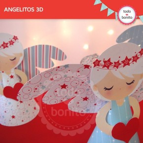 Navidad aqua y rojo: angelitos 3D