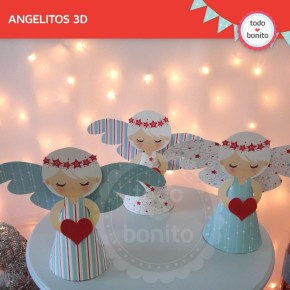 Navidad aqua y rojo: angelitos 3D