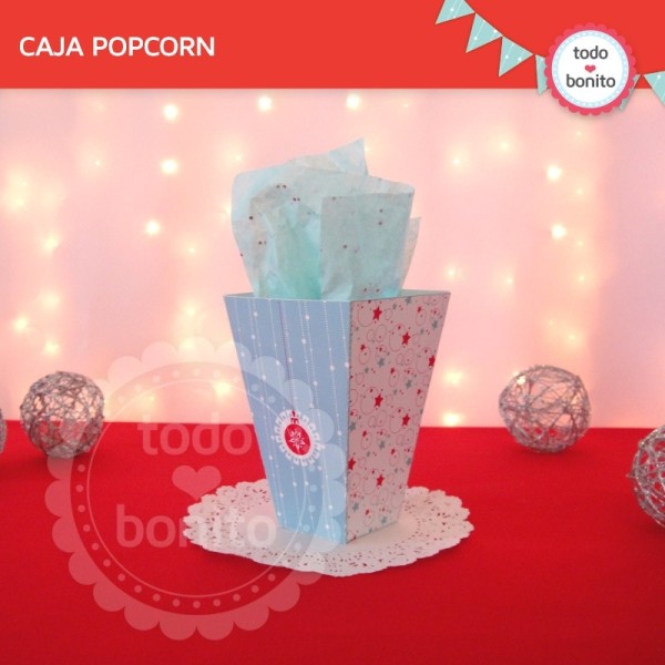 Navidad aqua y rojo: caja popcorn