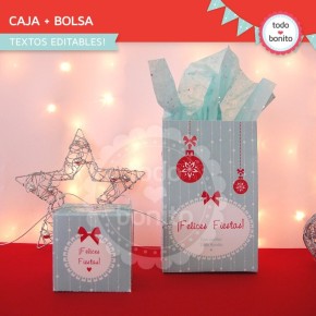 Navidad aqua y rojo: bolsa y cajita