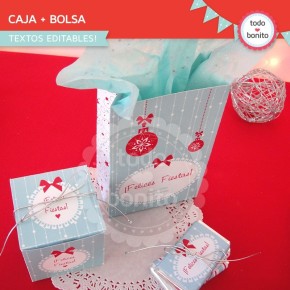 Navidad aqua y rojo: bolsa y cajita