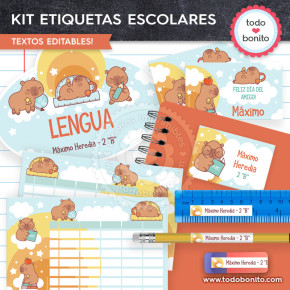 Capibara celeste: Kit imprimible etiquetas escolares