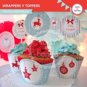 Navidad aqua y rojo: wrappers y toppers