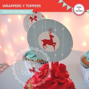 Navidad aqua y rojo: wrappers y toppers