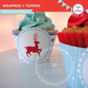 Navidad aqua y rojo: wrappers y toppers