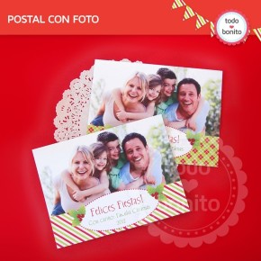 Navidad verde y rojo: postal con foto