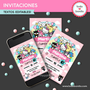 Kitty y sus amigos: invitación imprimible y digital