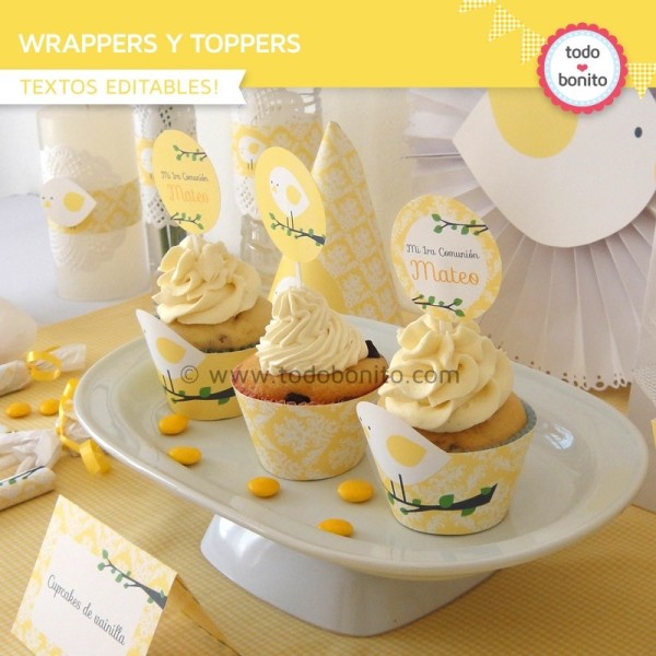 Pajarito amarillo: wrappers y toppers