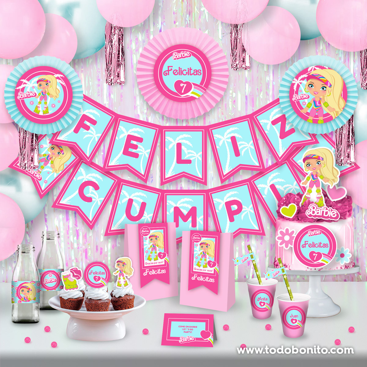  Decoración de fiesta de barbie kit de fiesta, decoración para  fiesta de cumpleaños temática de guirnalda de barbi, decoración de pastel  para centros de mesa, adornos de postre : Juguetes y