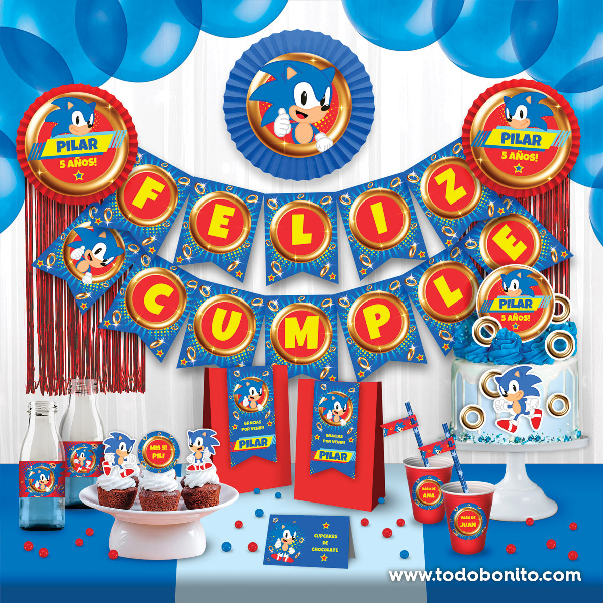 Decoraciones para fiesta de cumpleaños de niño de 5 años, decoración azul  de 5 años, decoración de pastel para cupcakes, globo azul y negro número 5